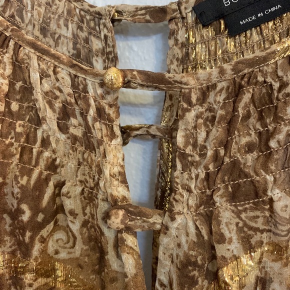 BCBG Chiffon Brown Gold Blouse Small - Picture 4 of 6